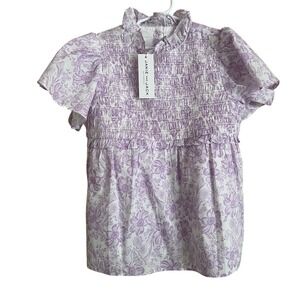 NWT Janie and Jack Chelsea Smocked Ruffle Top Purple Floral 10yr Coquette Preppy
